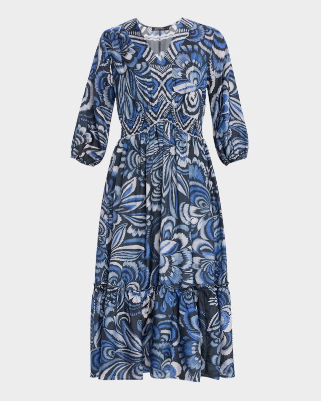 Shivali Floral-Print Flounce Midi Dress